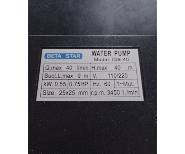 BETA STAR 1HP WATER PUMP DOMESTIC/HOME (IND5549)
