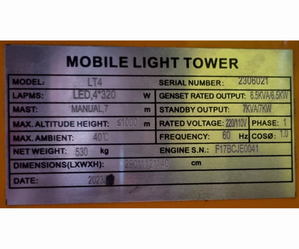 BETA STAR 7KW MOBILE LED LIGHT TOWER (IND5811)