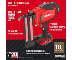 CRAFTSMAN IND5843 20V MAX 18GUAGE NAIL GUN KIT CMCN618C1