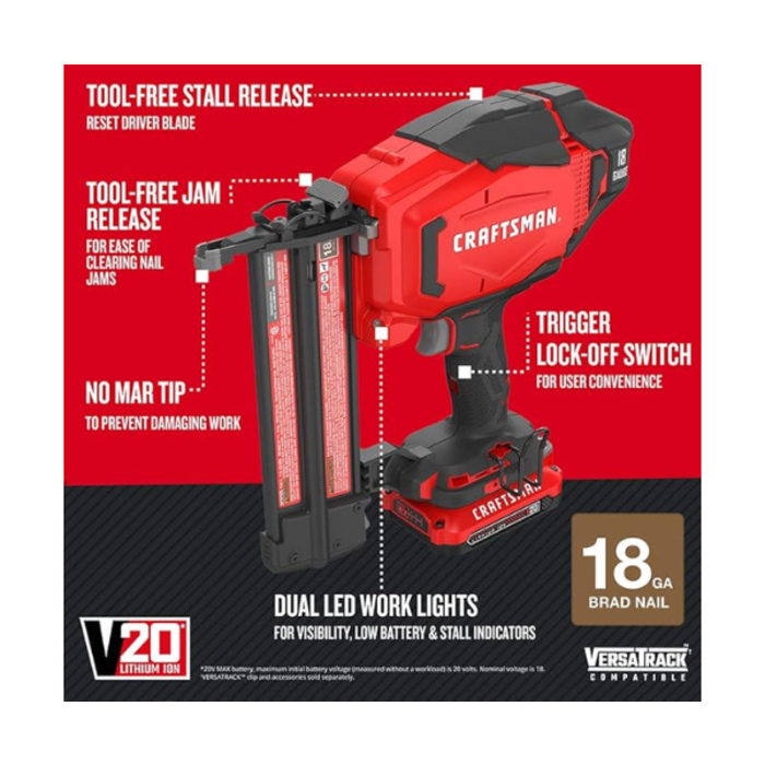 CRAFTSMAN IND5843 20V MAX 18GUAGE NAIL GUN KIT CMCN618C1