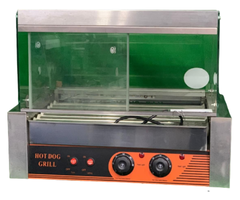 IRON CAPTAIN IND5597 HOT DOG MACHINE IR-HG7A S/S, TEMPERED GLASS, 7 ROLLERS, SLIDING DC