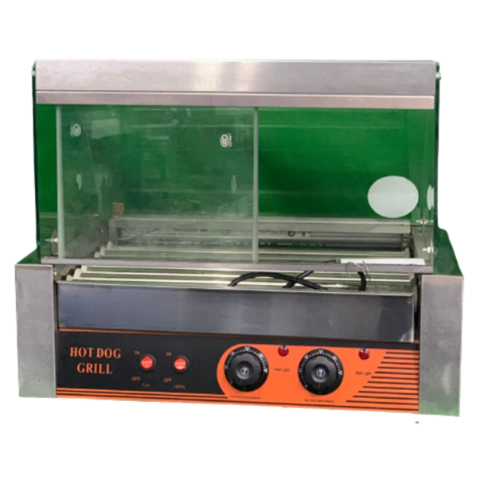 IRON CAPTAIN IND5597 HOT DOG MACHINE IR-HG7A S/S, TEMPERED GLASS, 7 ROLLERS, SLIDING DC