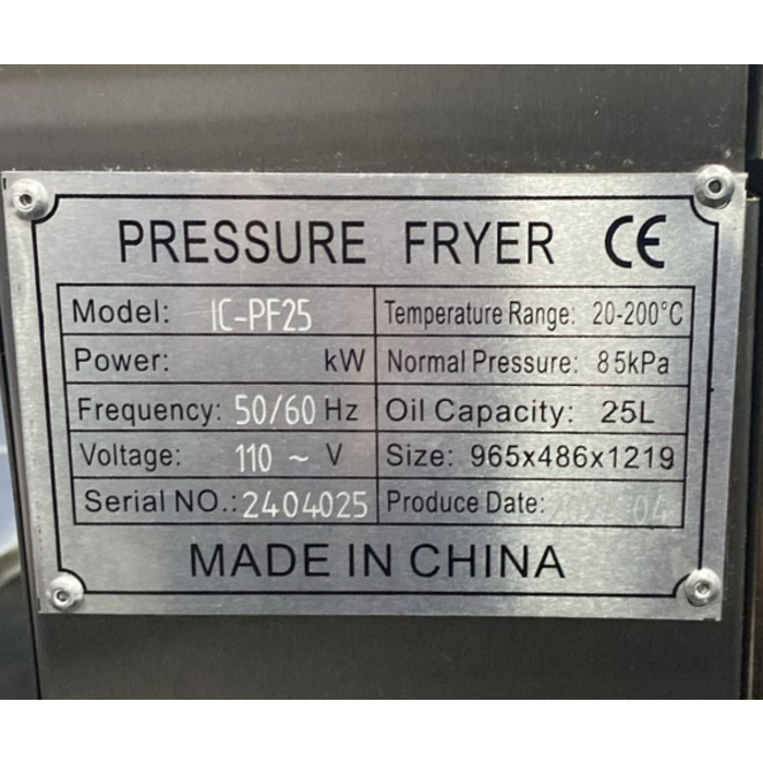 IND5863 GAS PRESSURE FRYER IC-PF25,110VOLTS,60HZ