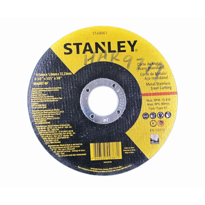 STANLEY HAR9717/115x1.0x22.23MM INOX CUTTING WHEEL T41 /PT#STA8061