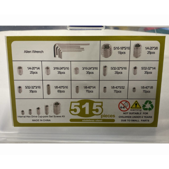 VEH24485/26 SIZE IMPERIAL + SAE SET SCREW ASSORTMENT 515PC