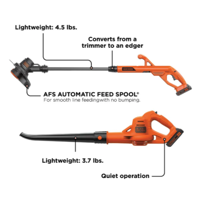 BLACK & DECKER IND5916/ 20V MAX 2 BATTERY-10" STRING TRIMMER & SURFACE SWEEPER COMBO KIT