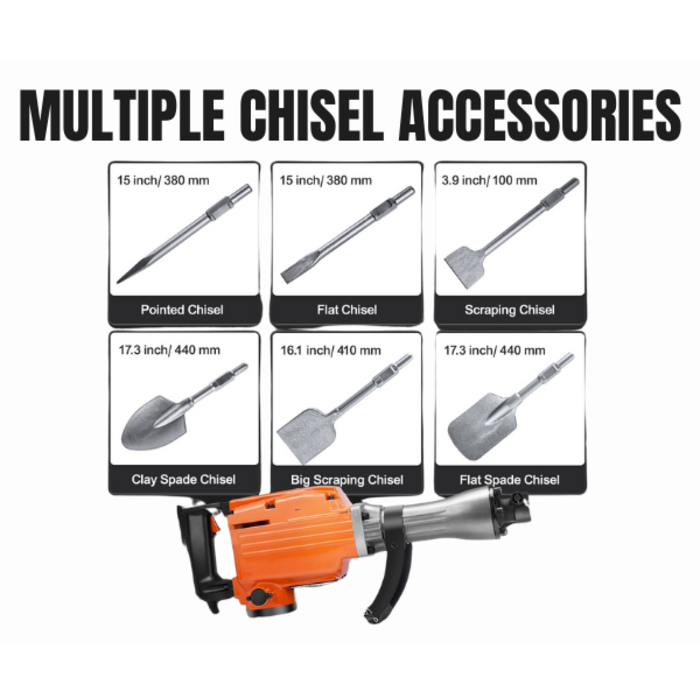 VEVOR IND5906/ DEMOLITION JACK HAMMER CONCRETE BREAKER 2200W 6 CHISEL BIT BLK