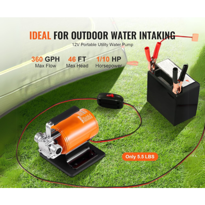 VEVOR IND5885//VEVOR WATER TRANSFER PUMP 12V #ZX50012  1/10HP 13AMP