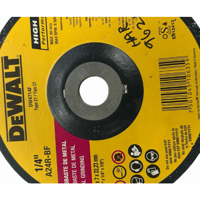 DEWALT HAR9621//7''-1/4''-7/8'' METAL GRINDING DISC GP BULK//DW4714F