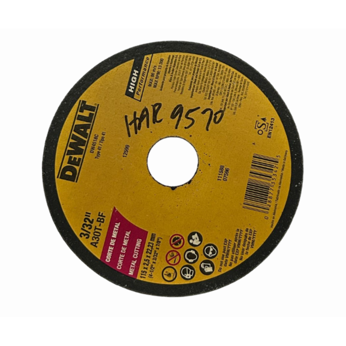 DEWALT HAR9570 METAL CUTTING DISC 4 1/2''*3/32''*7/8'' DW4518C