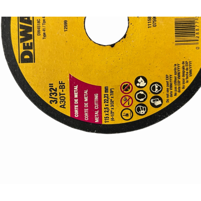 DEWALT HAR9570 METAL CUTTING DISC 4 1/2''*3/32''*7/8'' DW4518C