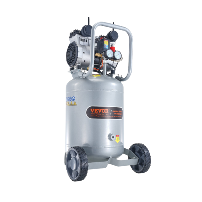 VEVOR IND5929/ VEVOR 13 GALLON AIR COMPRESSOR , 125PSI WORKING PRESSURE 2HP 4.6 SCFM@90PSI OIL FREE 110V #DOF1500-50V-1-D/S