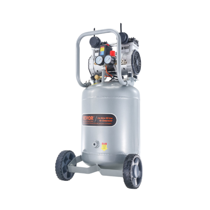 VEVOR IND5929/ VEVOR 13 GALLON AIR COMPRESSOR , 125PSI WORKING PRESSURE 2HP 4.6 SCFM@90PSI OIL FREE 110V #DOF1500-50V-1-D/S