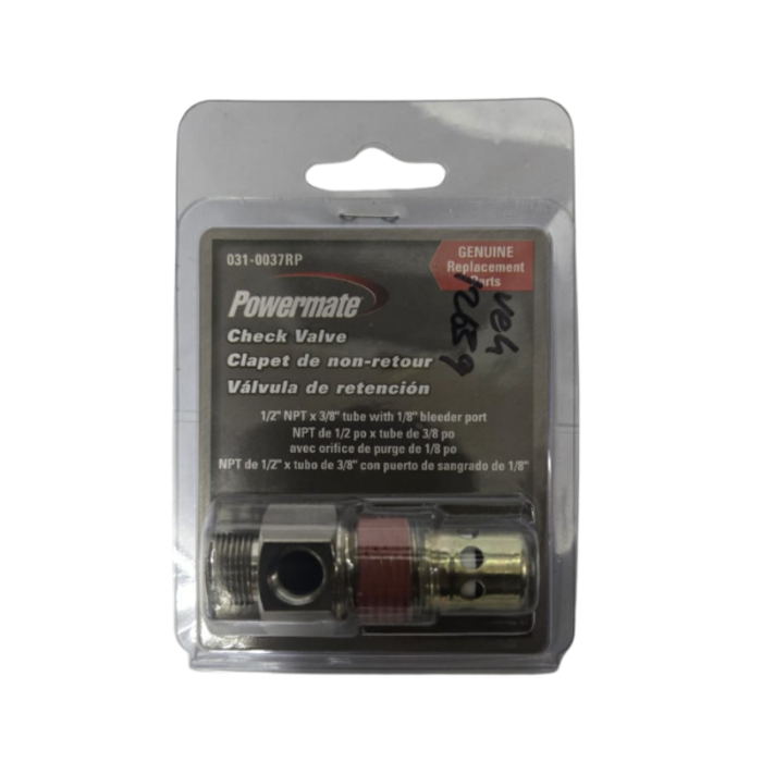 VEH12639 VALVE/CHECK 031-0037RP-- 1/2" NPT x 3/8" TUBE x 1/8" BLEEDER VALVE