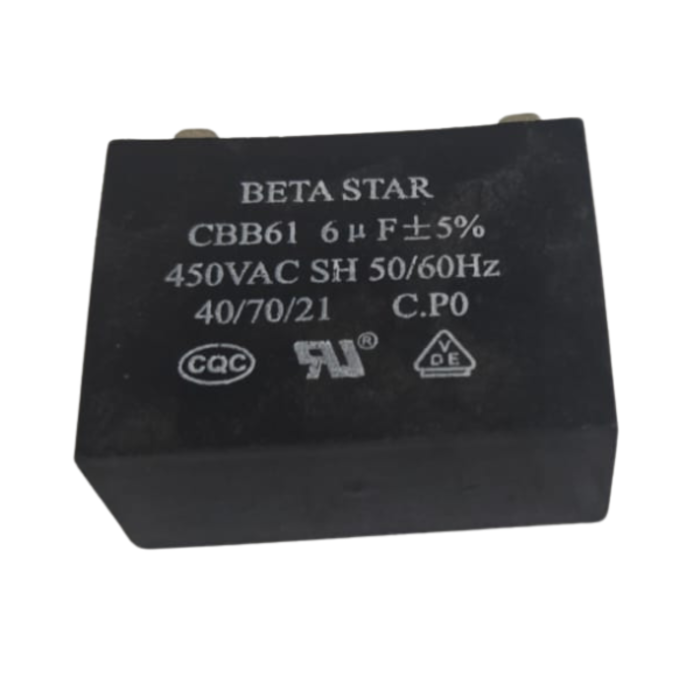 BETA STAR VEH15207 CBB61 CAPACITOR 6UF 450V 50/60HZ 2PIN