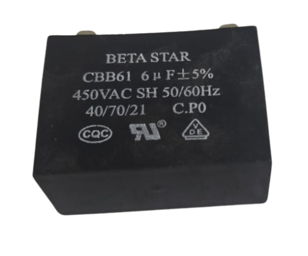 BETA STAR VEH15207 CBB61 CAPACITOR 6UF 450V 50/60HZ 2PIN