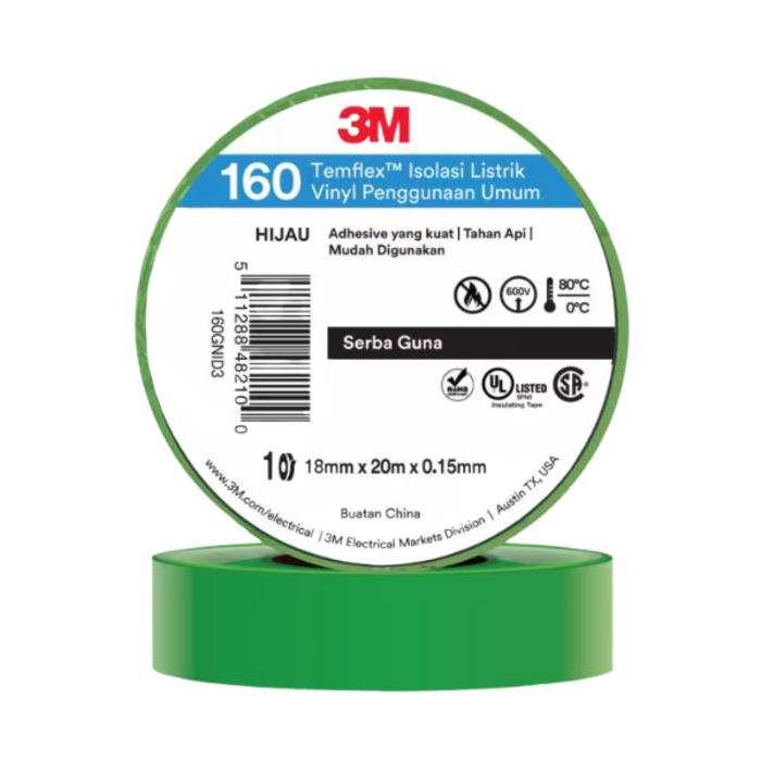 ELE6549/3M 160# VINYL ELECTRICAL TAPE 18MM*20METERS/ROLLS-GREEN