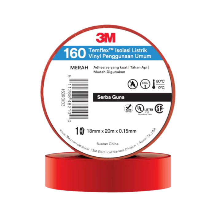 ELE6548/3M 160# VINYL ELECTRICAL TAPE 18MM*20METERS/ROLL-RED