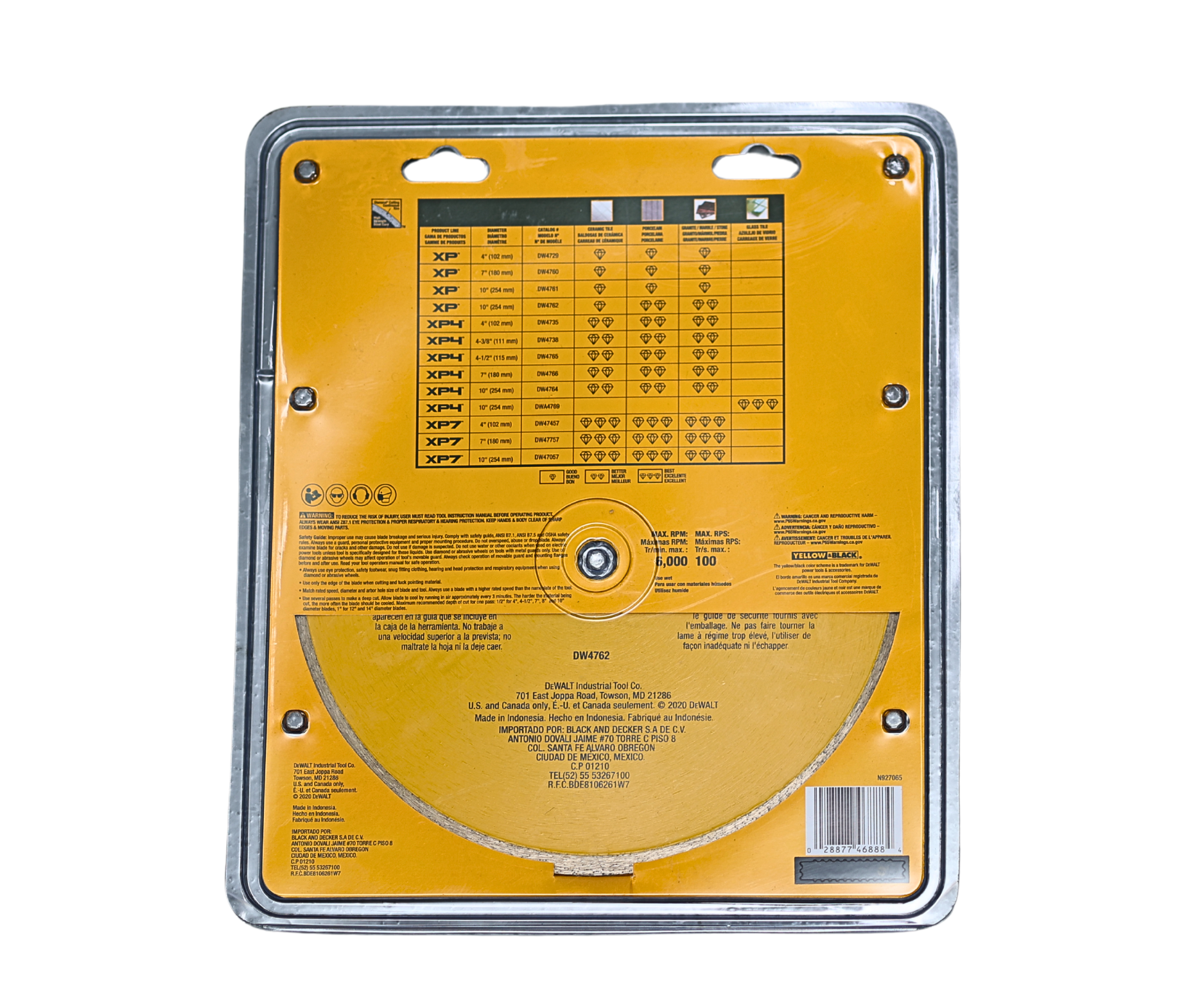 HAR7027 BLADE/TILE 10" 254MM  INNER HOLE 5/8'' 16MM DW4762