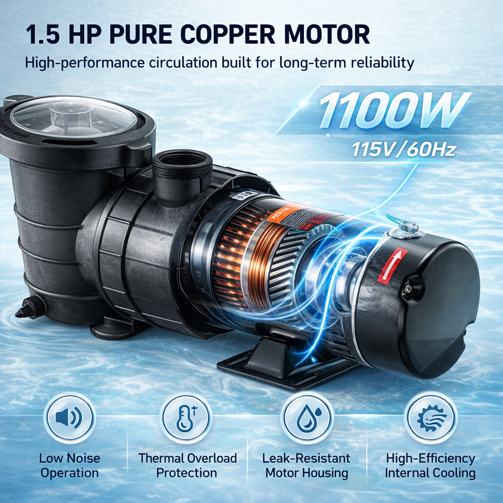 IND5979 VEVOR ABOVE GROUND POOL PUMP 1.5HP 100GPM-50.9FT MAX HEAD 110V 60HZ