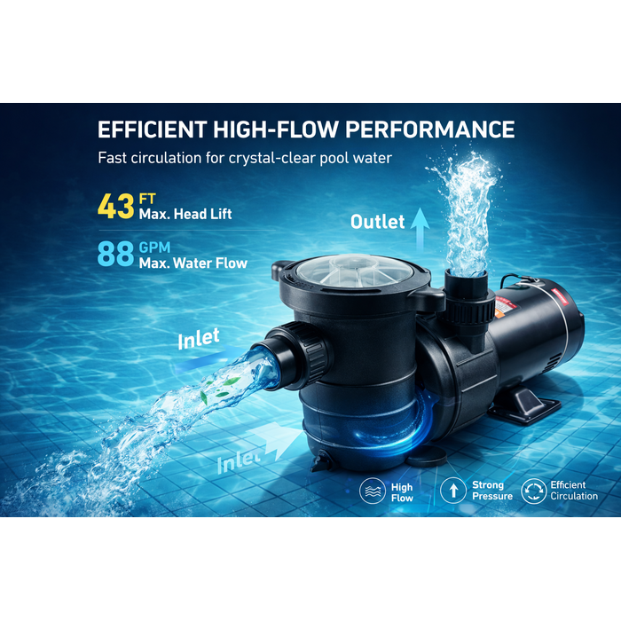 IND5979/VEVOR ABOVE GROUND POOL PUMP, 1.5 HP, 100 GPM-50.9FT MAX HEAD