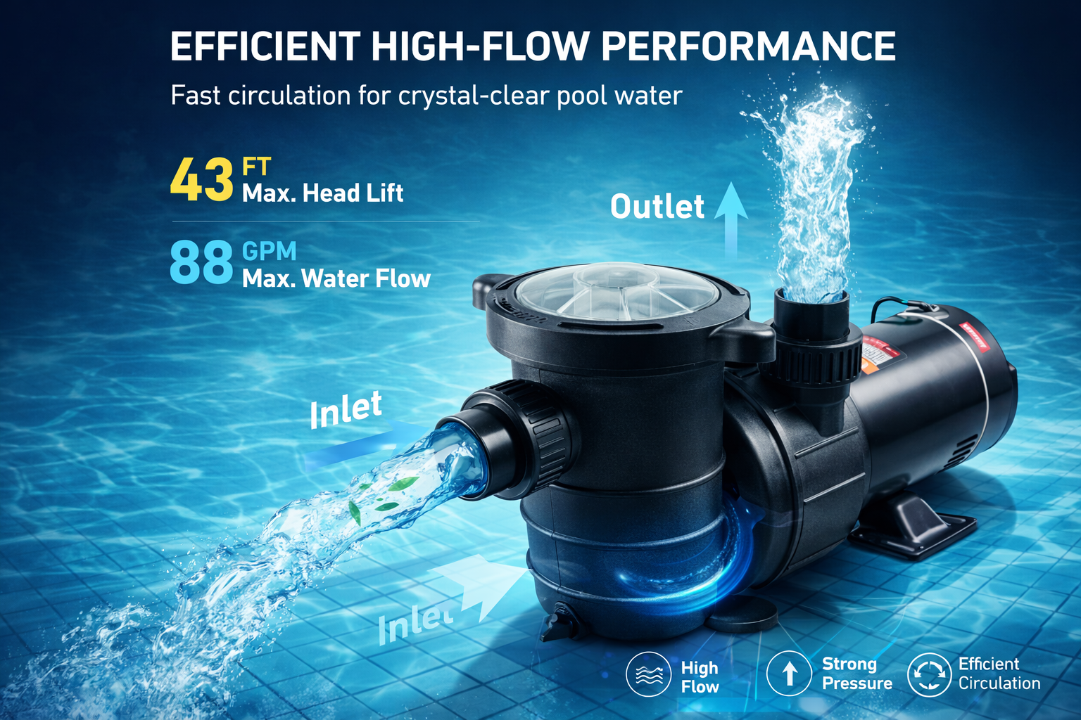 IND5979 VEVOR ABOVE GROUND POOL PUMP 1.5HP 100GPM-50.9FT MAX HEAD 110V 60HZ