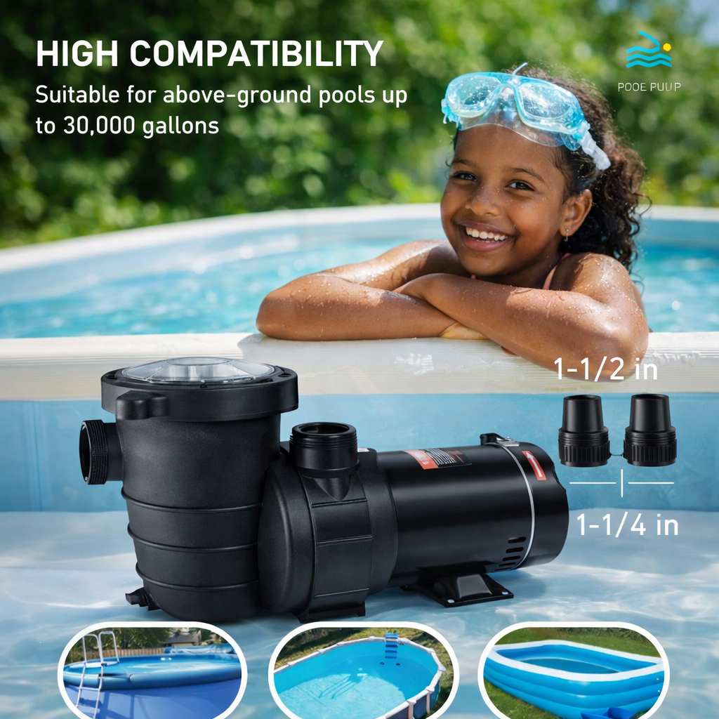 IND5979 VEVOR ABOVE GROUND POOL PUMP 1.5HP 100GPM-50.9FT MAX HEAD 110V 60HZ