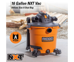 RIDGID IND6054 - 16 GAL RIDGID. 5.0 PEAK HP NXT SHOP VACUUM WET DRY VAC 110V 60HZ