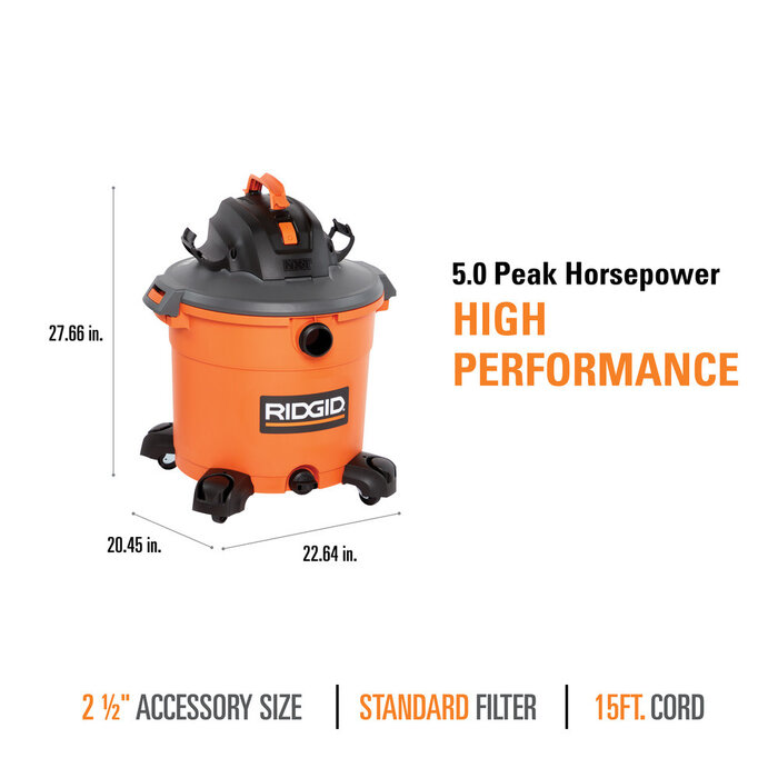RIDGID IND6054 - 16 GAL RIDGID. 5.0 PEAK HP NXT SHOP VACUUM WET DRY VAC 110V 60HZ