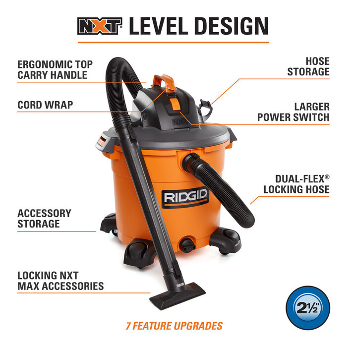 RIDGID IND6054 - 16 GAL RIDGID. 5.0 PEAK HP NXT SHOP VACUUM WET DRY VAC 110V 60HZ