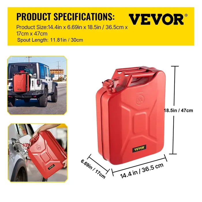 VEVOR HAR10096/  VEVOR JERRY FUEL CAN, 5.3 GALLON / 20 L PORTABLE WITH FLEXIBLE SPOUT RED
