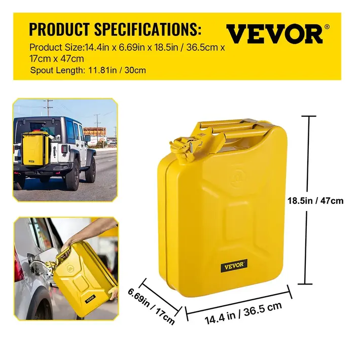 VEVOR HAR10097/  VEVOR JERRY FUEL CAN, 5.3 GALLON / 20 L PORTABLE WITH FLEXIBLE SPOUT YELLOW