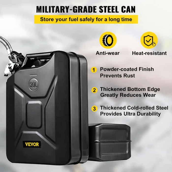 VEVOR HAR10092/  VEVOR JERRY FUEL CAN, 5.3 GALLON / 20 L PORTABLE WITH FLEXIBLE SPOUT BLACK