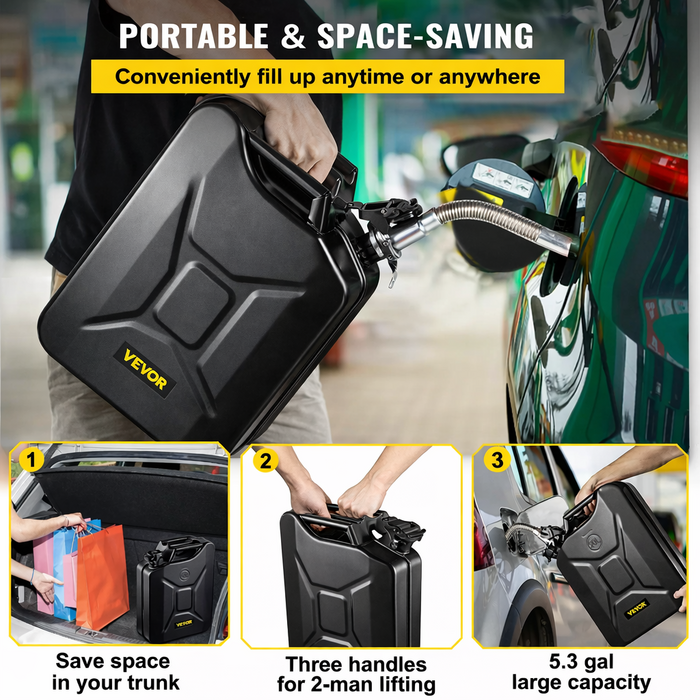VEVOR HAR10092/  VEVOR JERRY FUEL CAN, 5.3 GALLON / 20 L PORTABLE WITH FLEXIBLE SPOUT BLACK