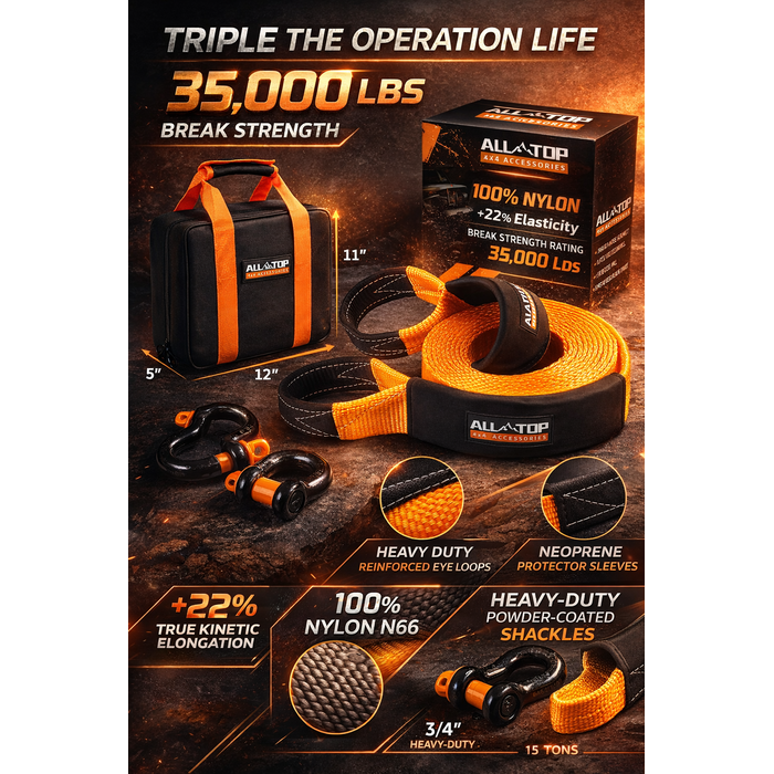 HAR10090/ HEAVY DUTY TOW STRAP RECOVERY STRAP KIT : 3 INCH X 30 FT