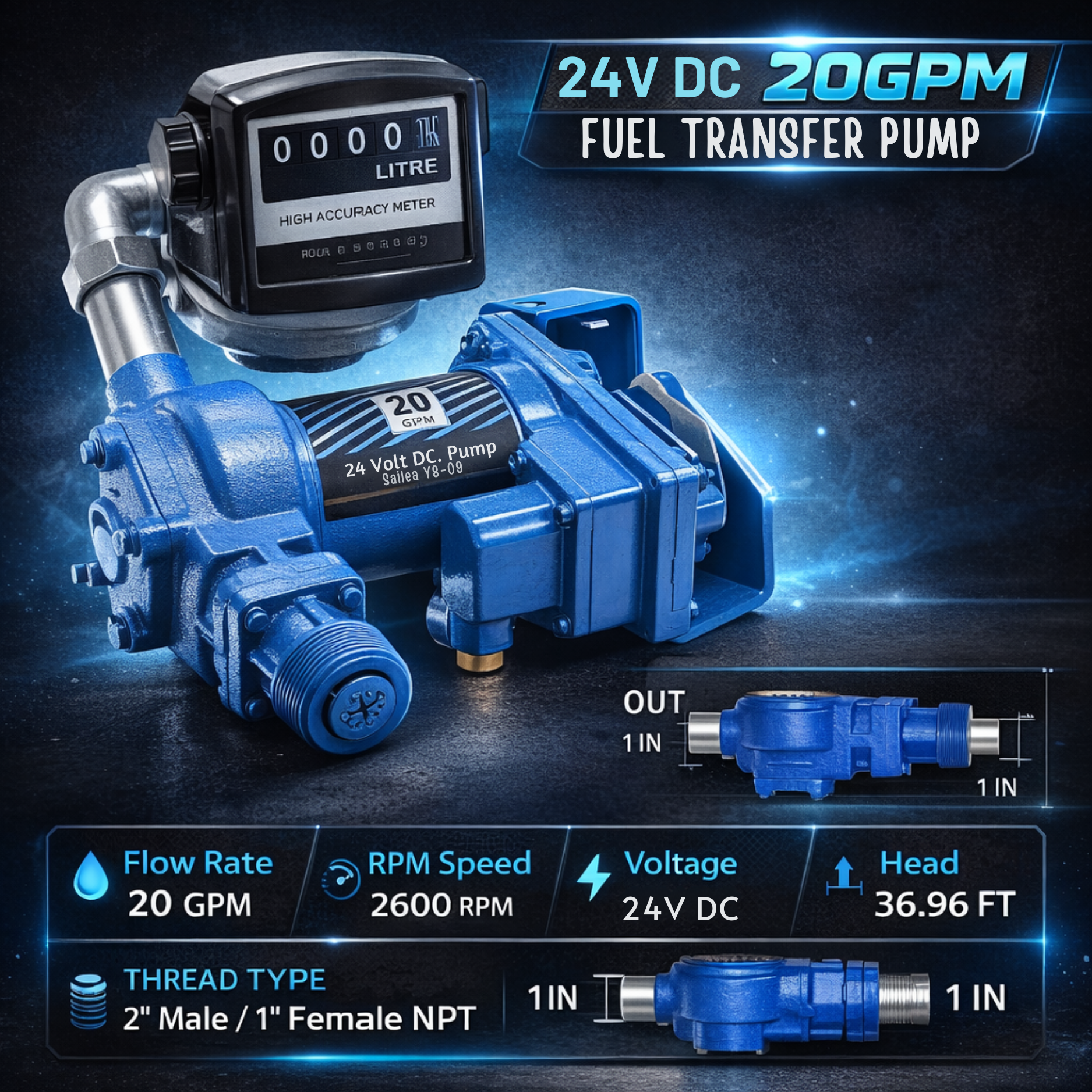 BETA STAR IND5985/ FUEL DISPENSING PUMP 24V 2" INLET AND 1" OUTLET