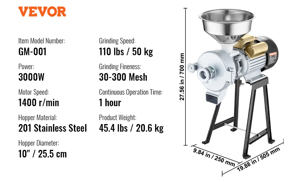 Comes with two types of milling discs. The cast iron milling disc for dry grinding; sand milling disc for wet grinding.