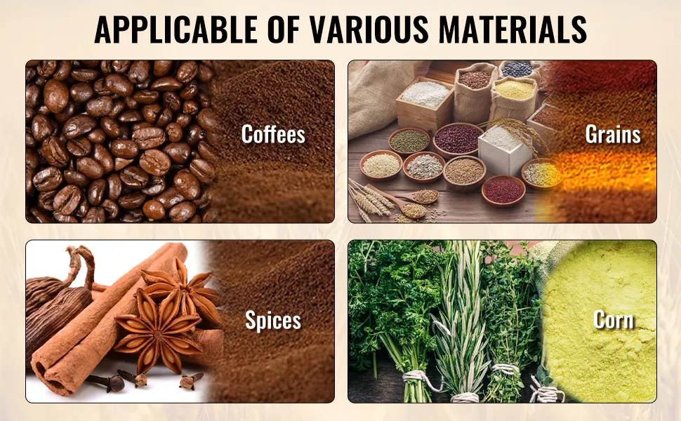 The electric grain mill grinder can mill high volumes of grain to make flour and recipes incredibly easy. The grain mill grinder uses a high-speed motor to crush all kinds of soft and hard materials quickly.