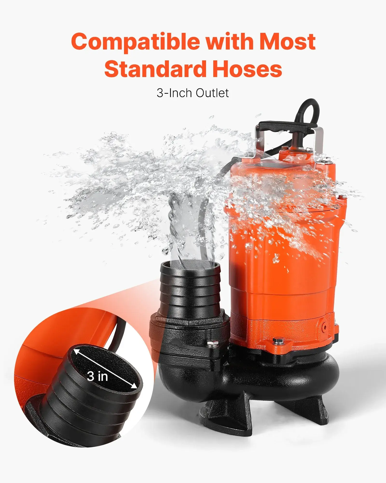 VEVOR HAR10056/ MODLE PW750 1 HP, 3" SUBMERSIBLE TRASH PUMP, 5000 GPH 110V 60HZ