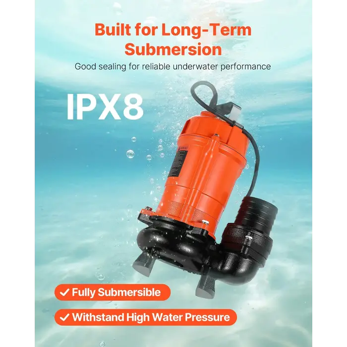 VEVOR HAR10056/ MODLE PW750 1 HP, 3" SUBMERSIBLE TRASH PUMP, 5000 GPH 110V 60HZ