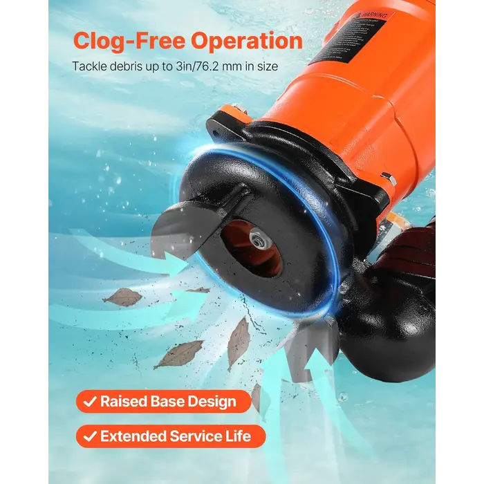 VEVOR HAR10056/ MODLE PW750 1 HP SUBMERSIBLE TRASH PUMP, 5000 GPH 110V 60HZ