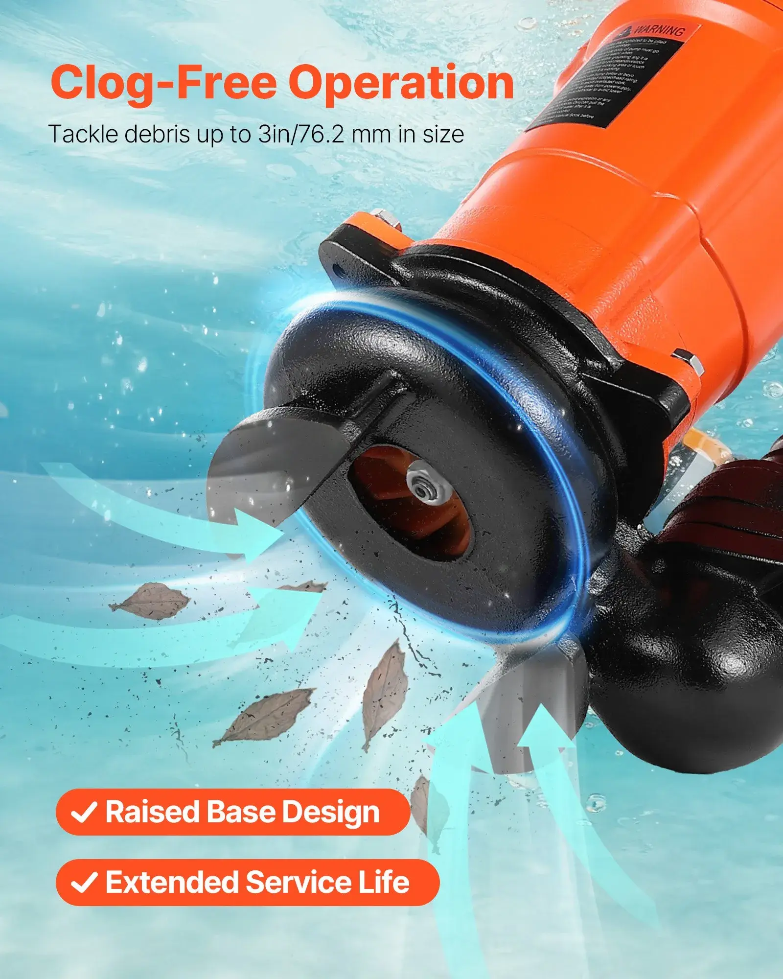 VEVOR HAR10056/ MODLE PW750 1 HP, 3" SUBMERSIBLE TRASH PUMP, 5000 GPH 110V 60HZ