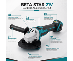 BETA STAR IND6050/CORDLESS ANGLE GRINDER 21VOLT