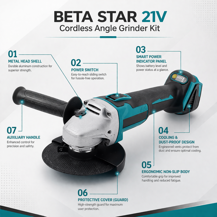 BETA STAR IND6050/CORDLESS ANGLE GRINDER 21VOLT