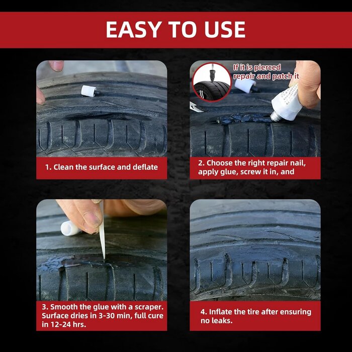 VEH24978 / TIRE REPAIR GLUE 100ML - HEAVY DUTY RUBBER CEMENT, 20 PCS 2-SIZE