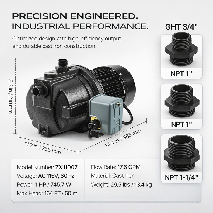 VEVOR 1HP PREMIUM CAST IRON SHALLOW WELL JET WATER PUMP (IND6070)
