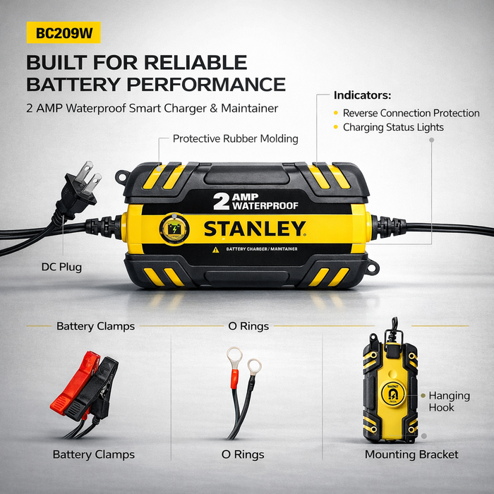 STANLEY VEH24981 / 12V STANLEY 2 AMP BATTERY CHARGER, BC209W