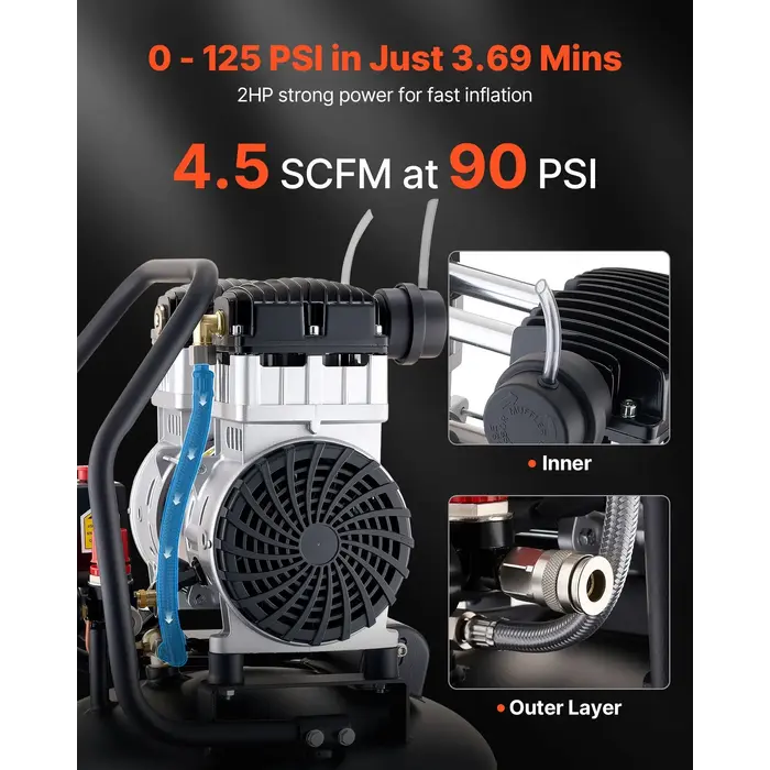 VEVOR IND6066 /  VEVOR  20-GALLON AIR COMPRESSOR, 2HP 4.5SCFM@90PSI 110V 60HZ 125PSI #155D-22BS/125-10A68L---D/S