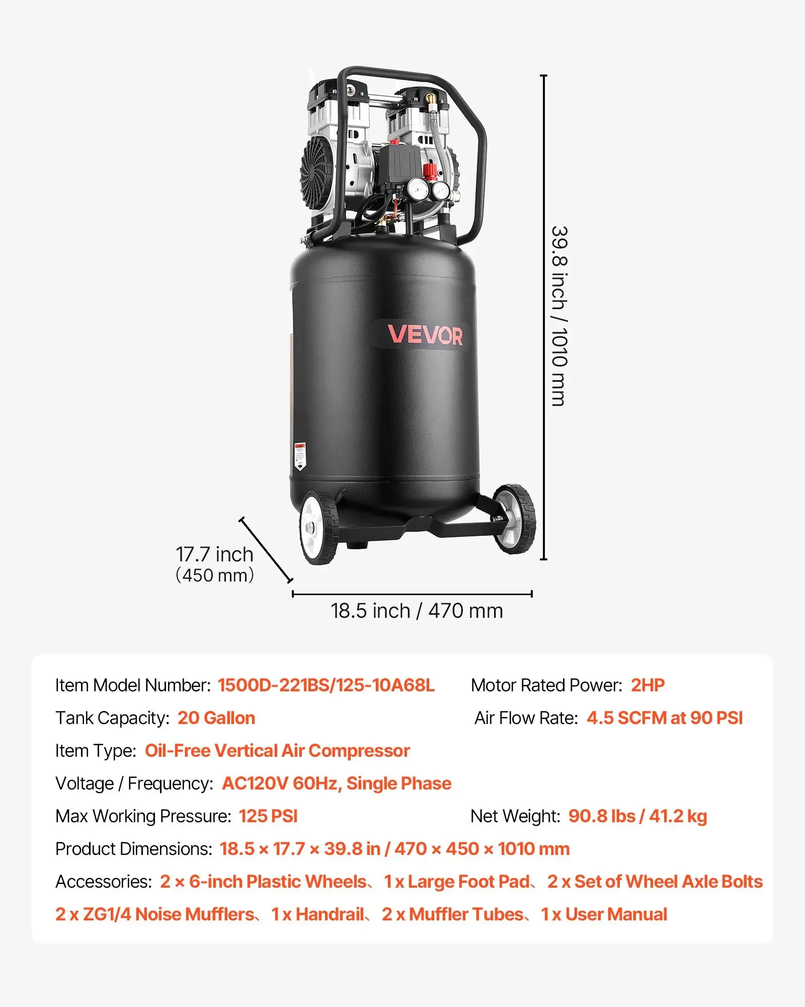 VEVOR 20-GALLON AIR COMPRESSOR (IND6066)