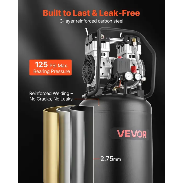 VEVOR IND6066 /  VEVOR  20-GALLON AIR COMPRESSOR, 2HP 4.5SCFM@90PSI 110V 60HZ 125PSI #155D-22BS/125-10A68L---D/S